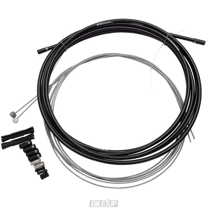 SRAM MTB Brake Cable Kit Black 5mm (1x 1350mm, 1x 2350mm 1.5mm polished stainless steel cables, 5mm coil wound steel housing, ferrules, end caps, frame protectors)
