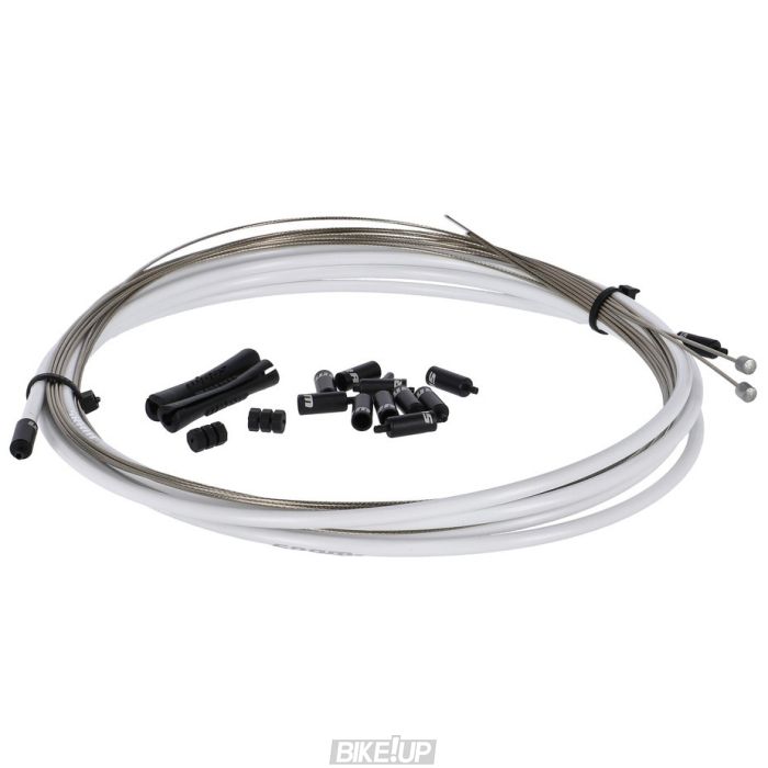 SRAM SlickWire Road and MTB Shift Cable Kit White 4mm (2x 2300mm 1.1mm coated cables, 4mm nylon braided housing, ferrules, end caps, frame protectors)